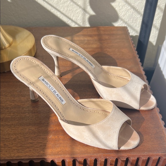 Manolo Blahnik Shoes - Manolo Blahnik Jada Light Beige Suede Mules